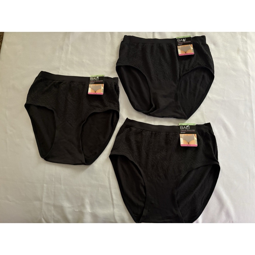 NEW Bali Comfort Revolution Bali Briefs Style 803J Womens Size 8/9 Black 3 Pair